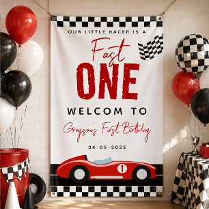 Fast One Race Car Boy 1st Birthday Party Banner