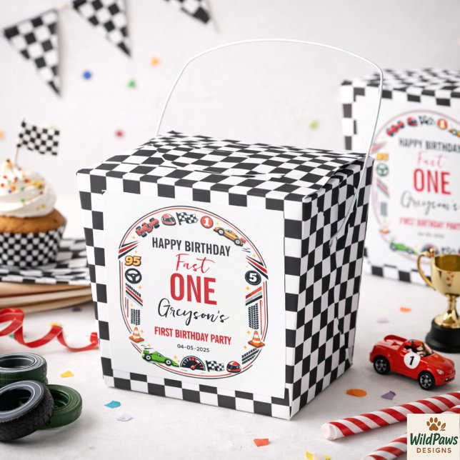 Fast One Race Car Boy 1st Birthday Party Favour Box (Fast One Race Car Boy 1st Birthday Party Favor Boxes
)