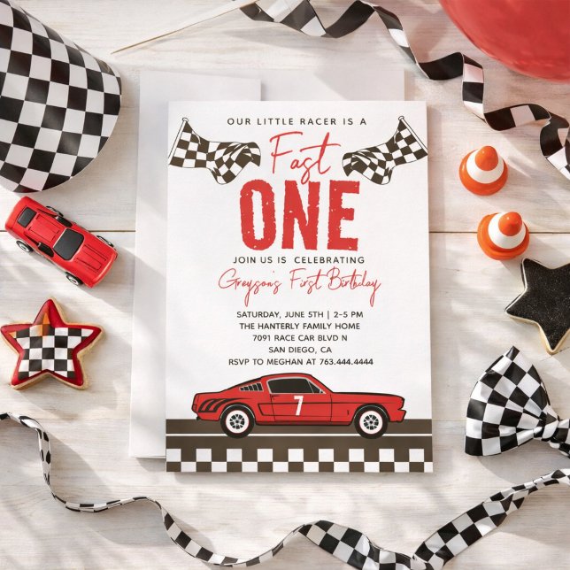 Fast One Race Car Boy 1st Birthday Party Invitation (Fast One Race Car Boy 1st Birthday Party Invitation
)