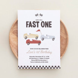 Fast One Race Car Boy 1st Birthday Party Invitation