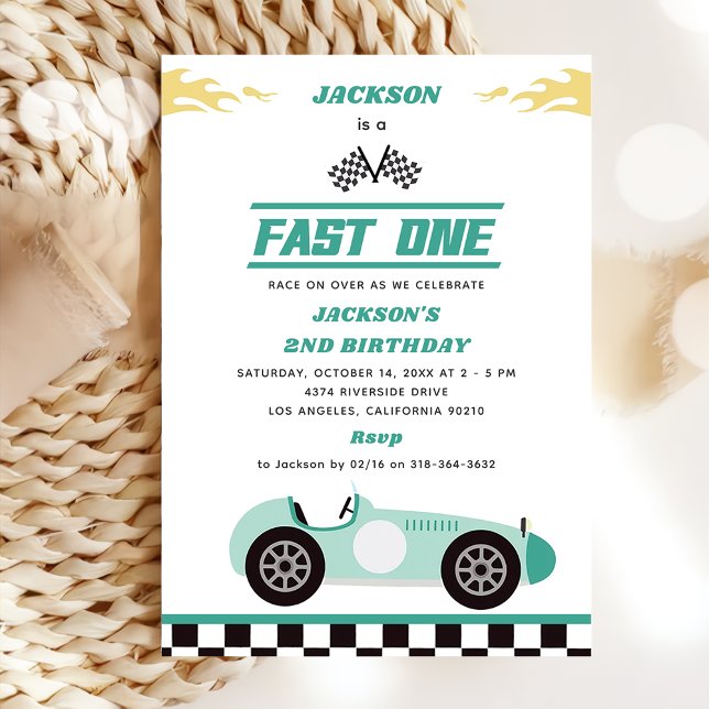Fast One Race Car Boy 1st Birthday Party  Invitation (Creator Uploaded)