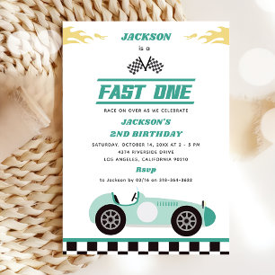 Fast One Race Car Boy 1st Birthday Party  Invitation