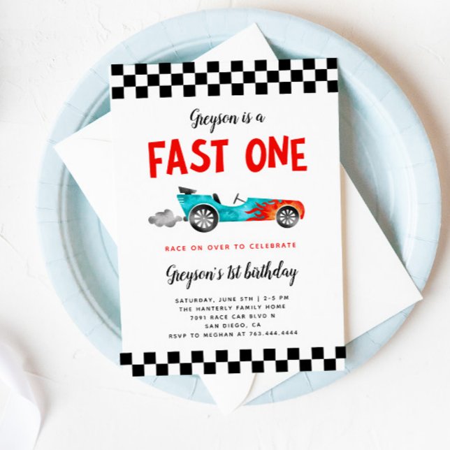 FAST ONE Race Car Boy 1st Birthday Party  Invitation (Creator Uploaded)