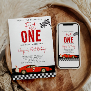 Fast One Race Car Boy 1st Birthday Party Invitation