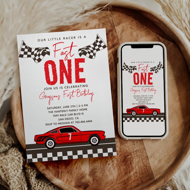 Fast One Race Car Boy 1st Birthday Party Invitation (Creator Uploaded)