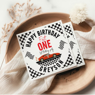 Fast one Race Car Boy 1st Birthday Party Napkin