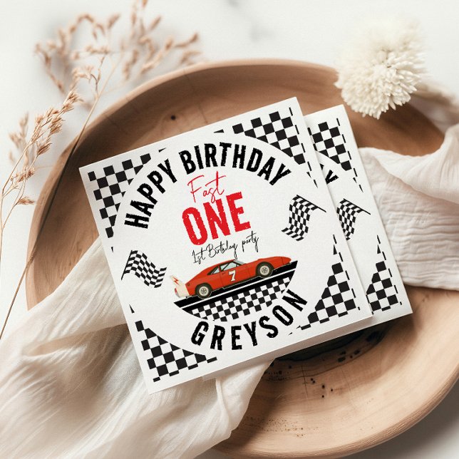 Fast one Race Car Boy 1st Birthday Party Napkin (Creator Uploaded)