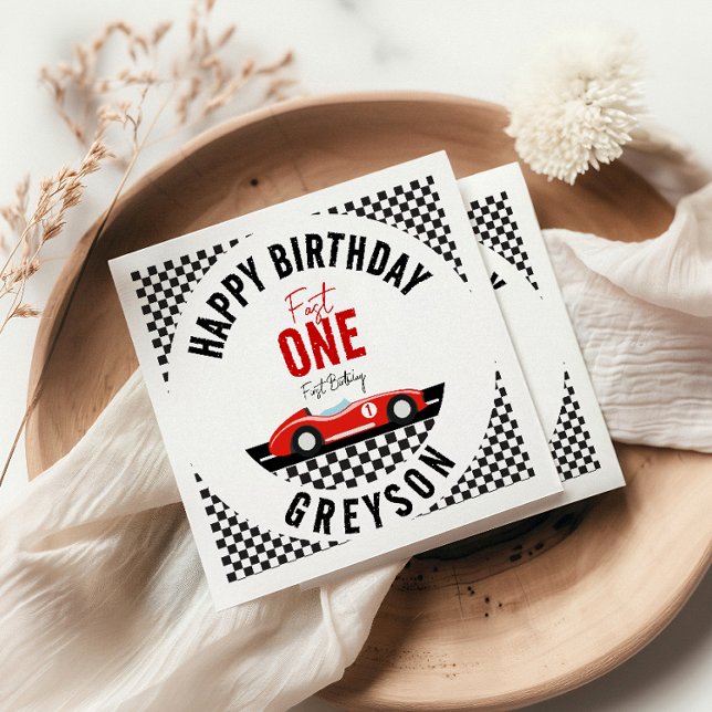 Fast One Race Car Boy 1st Birthday Party Napkin (Creator Uploaded)