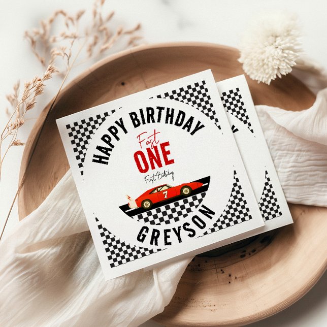 Fast One Race Car Boy 1st Birthday Party Napkin (Creator Uploaded)