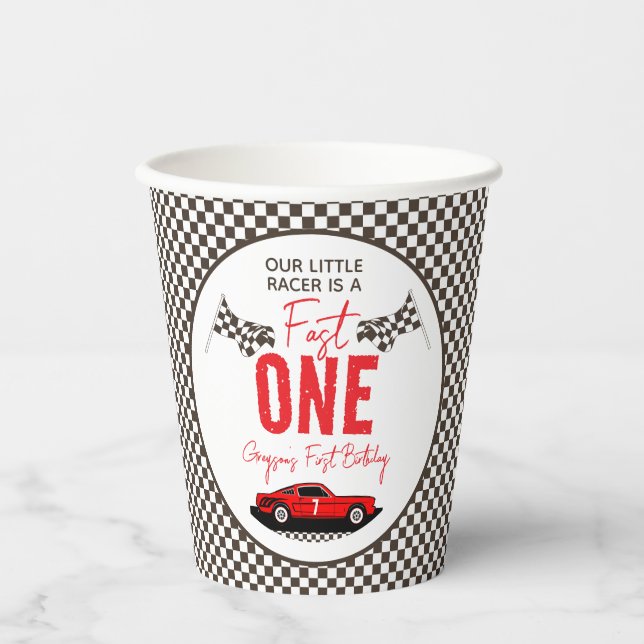 Fast One Race Car Boy 1st Birthday Party Paper Cups (Front)