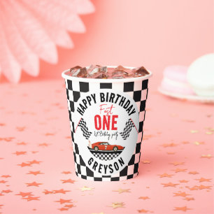 Fast One Race Car Boy 1st Birthday Party Paper Cups