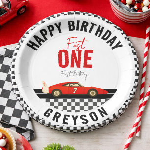 Fast One Race Car Boy 1st Birthday Party Paper Plate
