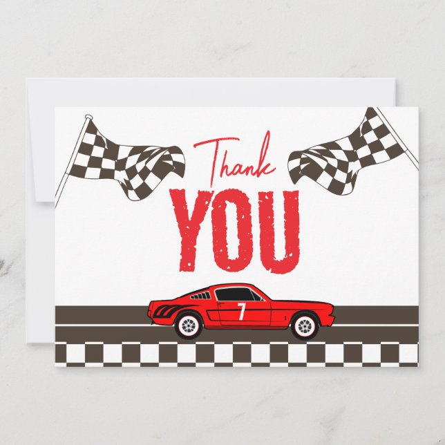 Fast One Race Car Boy 1st Birthday Party Thank You Card (Front)