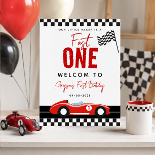 Fast One Race Car Boy 1st Birthday Welcome Signs