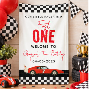 Fast One Race Car Boy 2nd Birthday Party  Banner
