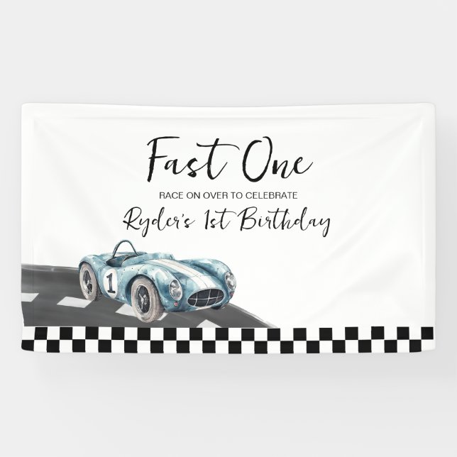 Fast One Race Car First Birthday Banner (Horizontal)