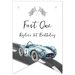 Fast One Race Car First Birthday Bunting