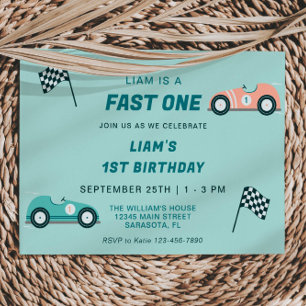 Fast One Race Car First Birthday Invitation