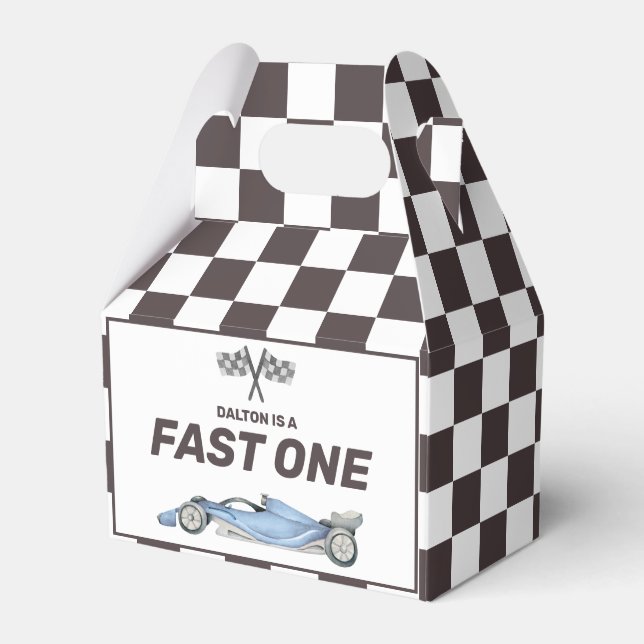 Fast One Race Car First Birthday Party Favour Box (Front Side)