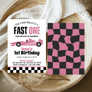 Fast One Race Car Girl 1st Birthday Party  Invitation