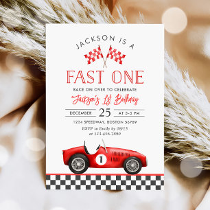 Fast One Race Car Racing Boy 1st Birthday Invitation