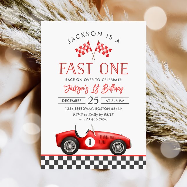 Fast One Race Car Racing Boy 1st Birthday Invitation (Creator Uploaded)