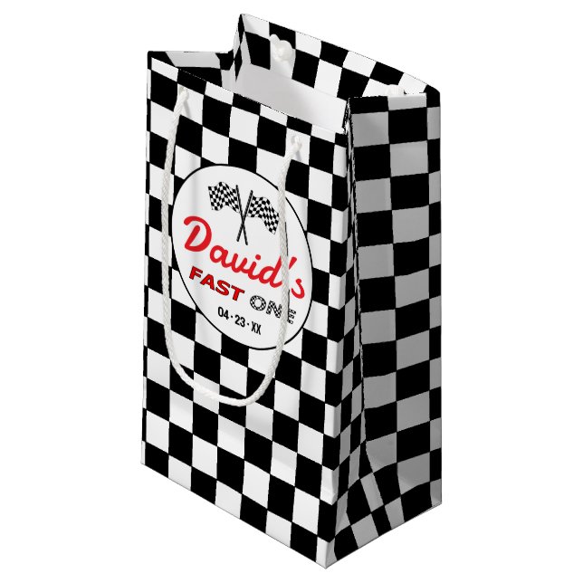 Fast ONE | Race Flag Chequered Birthday Gift Bag (Front Angled)