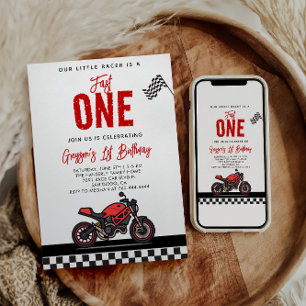 Fast One Race Motorcycle 1st Birthday Party Invitation