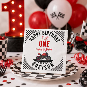 Fast One Race Motorcycle 1st Birthday Party Napkin
