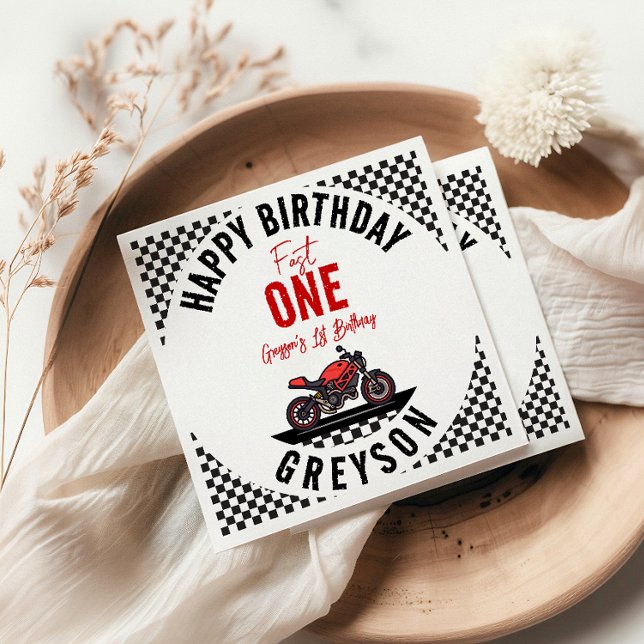 Fast One Race Motorcycle 1st Birthday Party Napkin (Creator Uploaded)