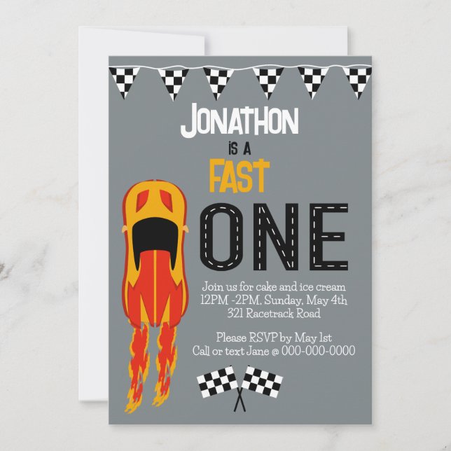 Fast ONE racecar themed 1st birthday party Invitation (Front)