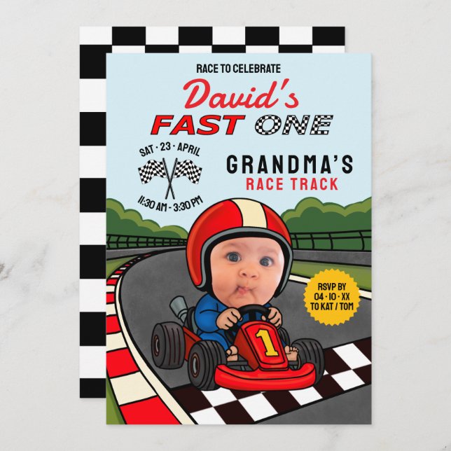 Fast ONE Racer Birthday Invitation (Front/Back)