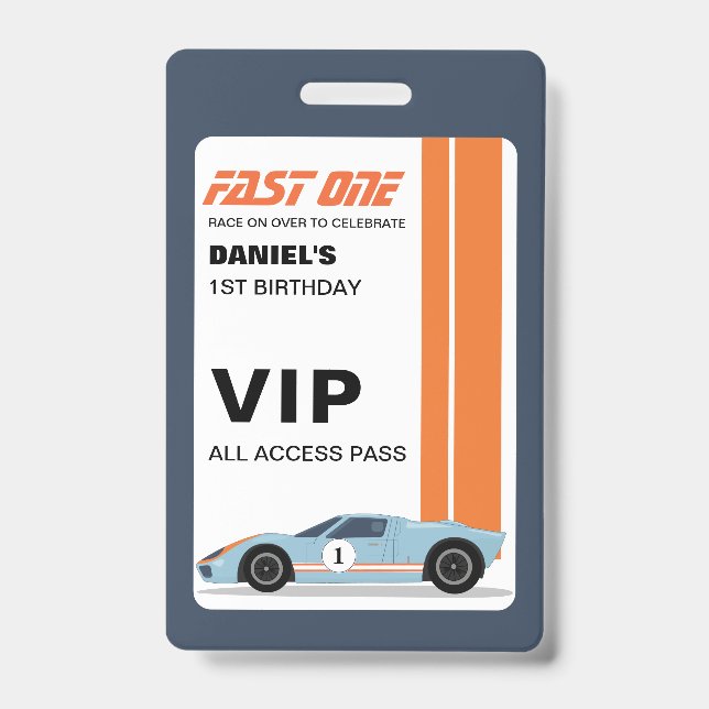 Fast One Racer's VIP Passes Birthday Invitation ID Badge (Front)