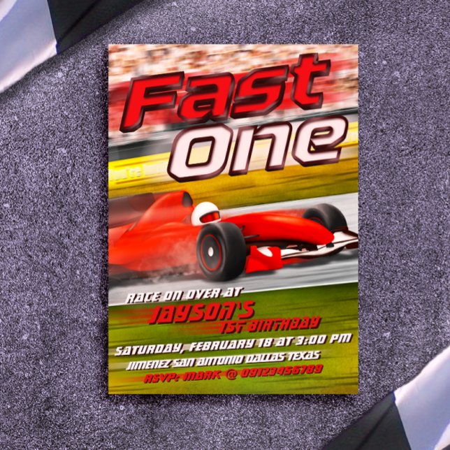 Fast One Racing 1st Birthday Invitation (Fast One - Racing 1st Birthday Invitation)