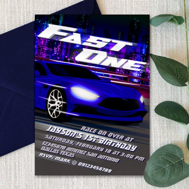 Fast One Racing 1st Birthday Invitation (Fast One - 1st Birthday Racing Boy Invitation)