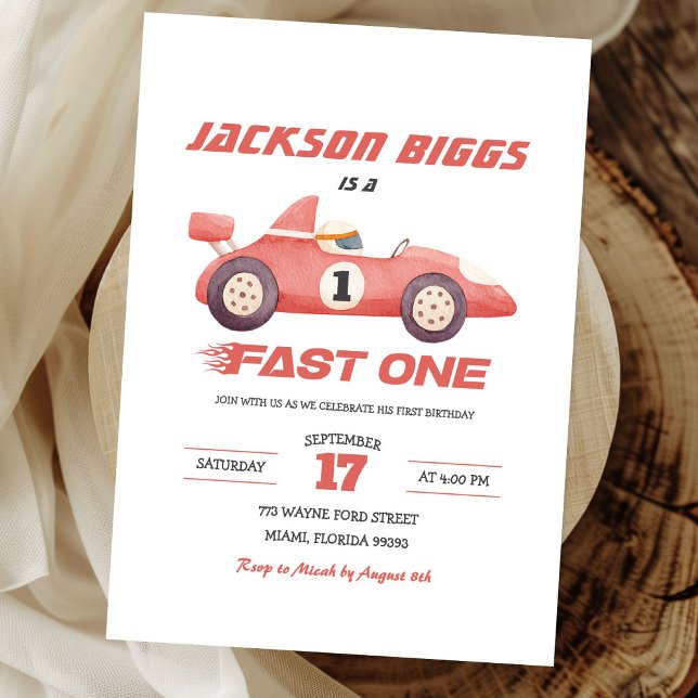 Fast One Racing Car Boy First Birthday Invitation (Creator Uploaded)