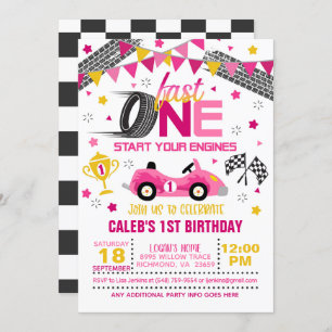 Fast One Racing First Birthday Invitation - Girl