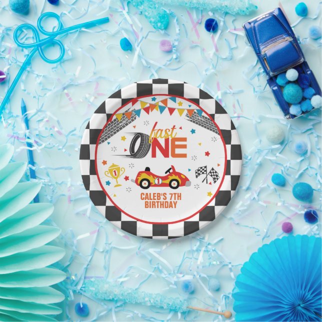 Fast One Racing First Birthday Paper Plate (Party)