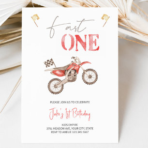 Fast ONE Red Dirt Bike Birthday Invitation 