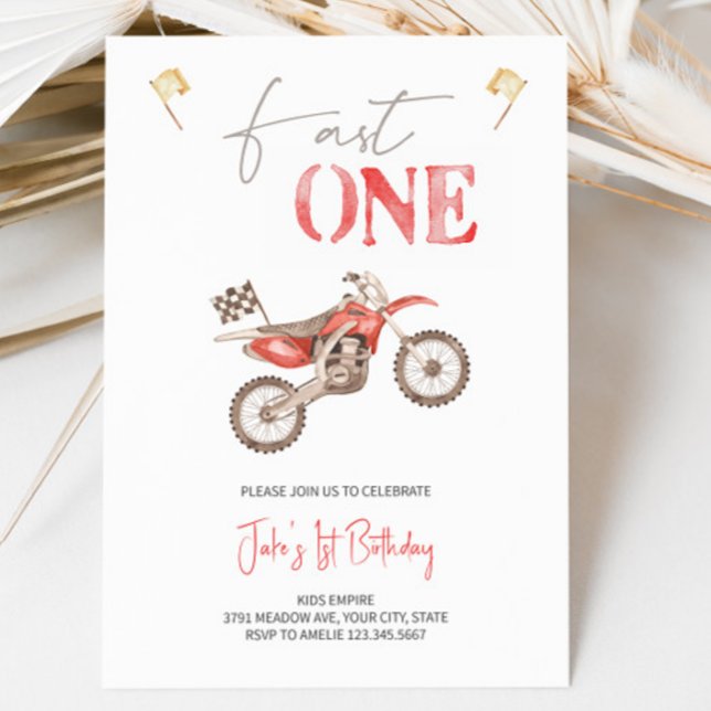 Fast ONE Red Dirt Bike Birthday Invitation  (Creator Uploaded)