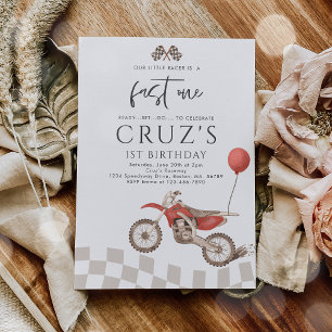 Fast One Red Dirt Bike Boy 1st Birthday Party  Invitation
