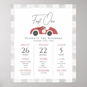 Fast One Red Race Car 1st Birthday Milestone Poster