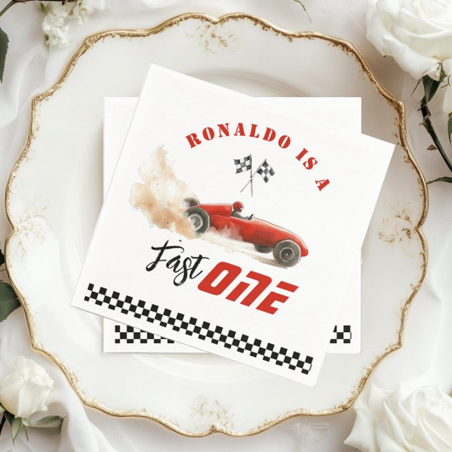 Fast One Red race car 1st  Birthday Napkin (Creator Uploaded)