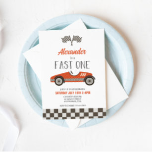Fast One Red Race Car Birthday Invitation
