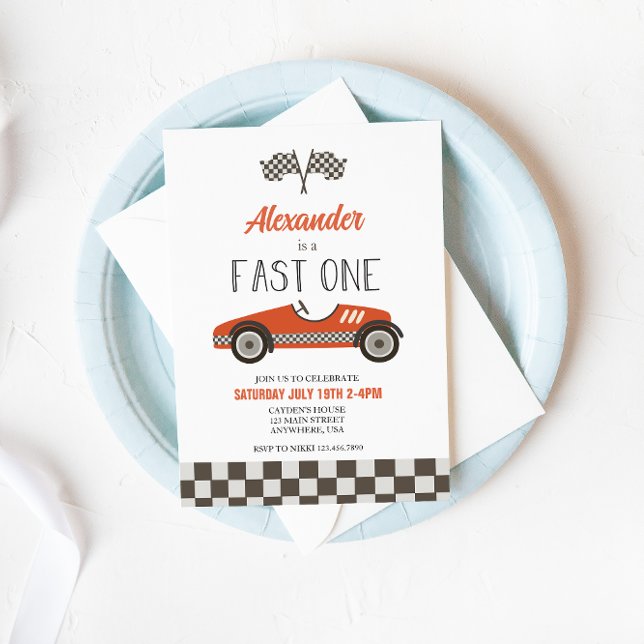 Fast One Red Race Car Birthday Invitation (Creator Uploaded)