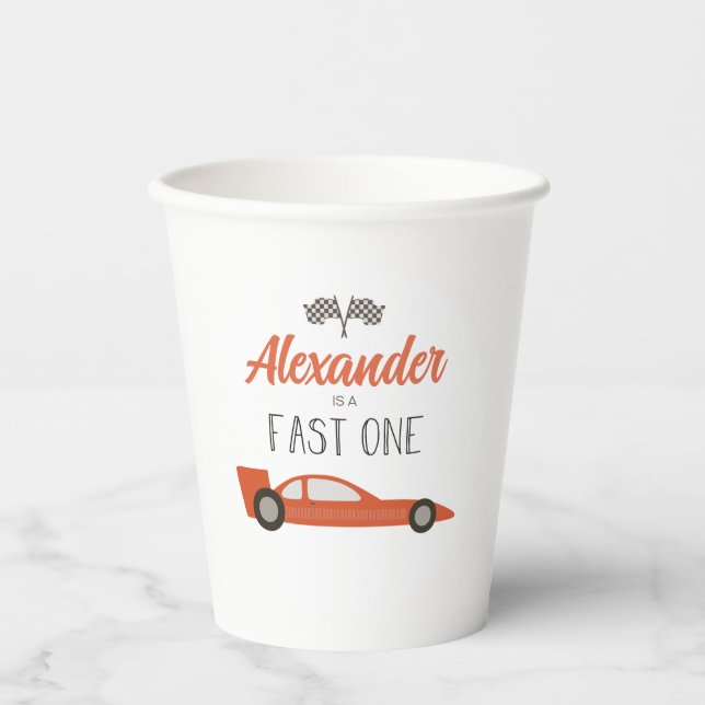 Fast One Red Race Car Birthday Paper Cups (Front)