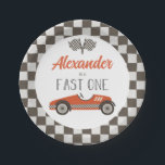 Fast One red Race Car Birthday Paper Plates<br><div class="desc">Fast One Race Car 1st Birthday plate with red vintage race car.</div>