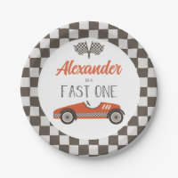 Fast One red Race Car Birthday Paper Plates