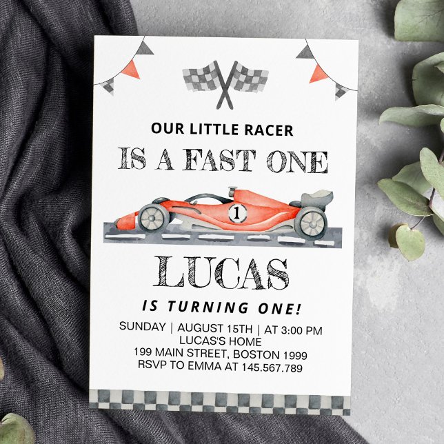 Fast One Red Race Car Birthday Party Invitation (Creator Uploaded)