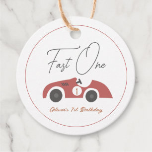 Fast One Red Race Car Boy 1st Birthday Favour Tags